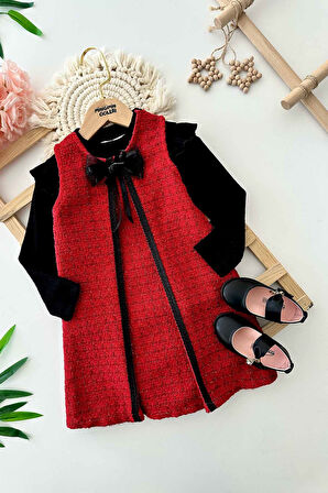 Miniğimin Cicileri Fiyonk Detaylı Fistolu Kız Çocuk Jile ve Badi Takım - Kırmızı