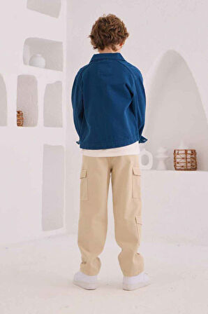 Miniğimin Cicileri Basic Kargo Cepli Erkek Çocuk Ceketli Lüx 3 lü Takım - MaviBej