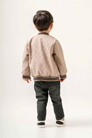 Miniğimin Cicileri (9-24 Ay) Deri Bear Fırçalı İşlemeli Erkek Bebe 3 lü Takım - Bej