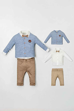 Miniğimin Cicileri Aslan Armalı Triko Hırkalı Erkek Çocuk 3 lü Takım - Mavi