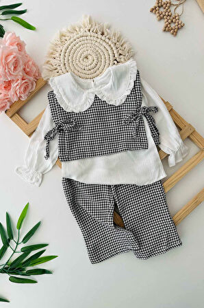 Miniğimin Cicileri Kazayağı Bağcıklı 3 lü Kız Çocuk Takım - Siyah