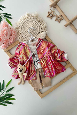 Miniğimin Cicileri Organik Hologramlı Kız Çocuk Ayıcık Aksesuarlı Kız Çocuk 4 lü Takım - Kırmız