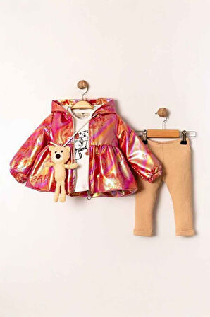 Miniğimin Cicileri Organik Hologramlı Kız Çocuk Ayıcık Aksesuarlı Kız Çocuk 4 lü Takım - Kırmız