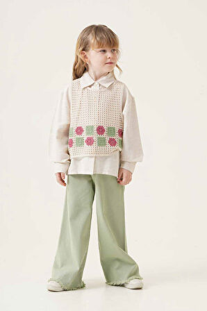 Miniğimin Cicileri Örgü Desenli Gömlek li Kız Çocuk 3 lü Takım - Yeşil