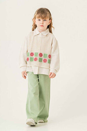 Miniğimin Cicileri Örgü Desenli Gömlek li Kız Çocuk 3 lü Takım - Yeşil