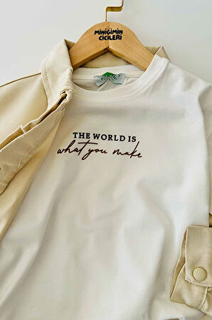 Miniğimin Cicileri Fırfır Detaylı Leopar Pamuk Gabardin 3 lü Kız Çocuk Takım - Taş