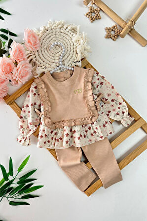 Miniğimin Cicileri Kalp İşleme Bağcık Detaylı Kız Bebe 2 li Takım - Somon