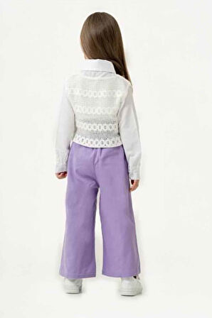 Miniğimin Cicileri Örgü Cepkenli Gömlekli Kız Çocuk 3 lü Takım - Lila