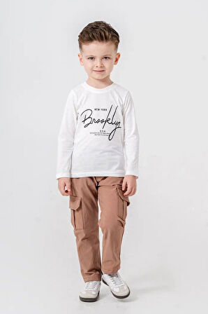 Miniğimin Cicileri Paraşüt Esnek Brokly Baskılı Erkek Çocuk 3 lü Takım - Kahverengi