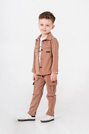 Miniğimin Cicileri Paraşüt Esnek Brokly Baskılı Erkek Çocuk 3 lü Takım - Kahverengi