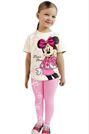 Miniğimin Cicileri Mnn ms Kalp Toka Fiyonk Detaylı Kız Çocuk Taytlı Takım - Pembe