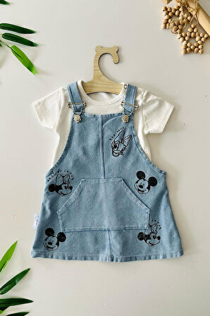 Miniğimin Cicileri Mnn Baskılı Yumuşak Kotlu Kız Bebe 2 li Takım - Mavi