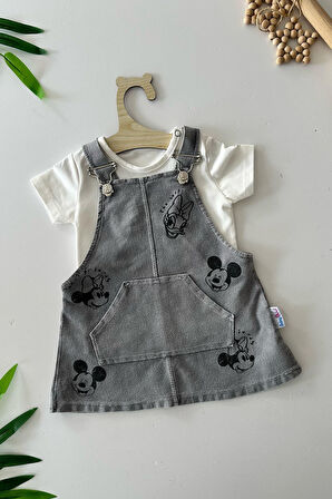 Miniğimin Cicileri Mnn Baskılı Yumuşak Kotlu Kız Bebe 2 li Takım - Gri