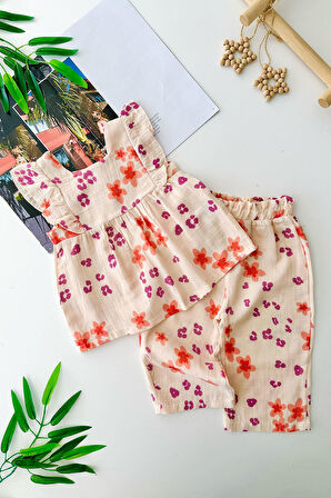 Miniğimin Cicileri Pamuklu Müslin Çiçek Desenli Kız Bebe 2 li Takım - Leylak