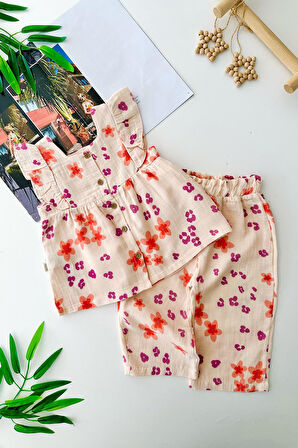 Miniğimin Cicileri Pamuklu Müslin Çiçek Desenli Kız Bebe 2 li Takım - Leylak