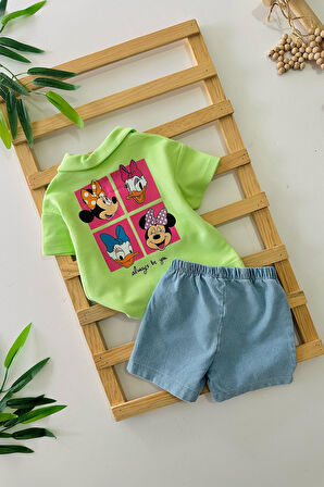 Miniğimin Cicileri Lacost Mnn Mck Pano Desenli Unisex Bebe Pamuklu Takım - Yeşil