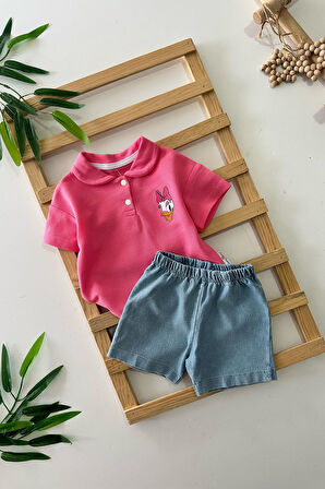 Miniğimin Cicileri Lacost Mnn Mck Pano Desenli Unisex Bebe Pamuklu Takım - Pembe