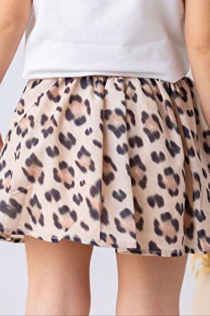 Miniğimin Cicileri Fiyonk Detaylı Leopar Desenli Kız Çocuk Takım - Beyaz