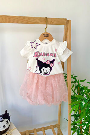 Miniğimin Cicileri Krm Tül Etekli Çantalı Kız Çocuk 3 lü Takım - Beyaz