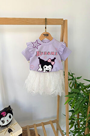 Miniğimin Cicileri Krm Tül Etekli Çantalı Kız Çocuk 3 lü Takım - Lila