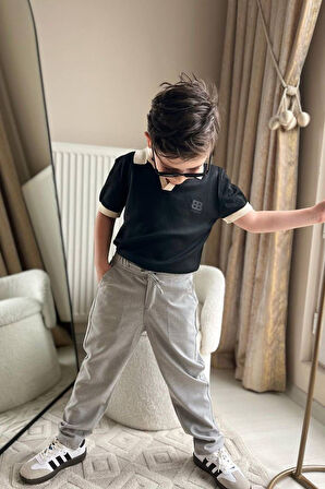 Miniğimin Cicileri Polo Yaka Erkek Çocuk Tişört ve  Pantolon 2 li Takım - Gri