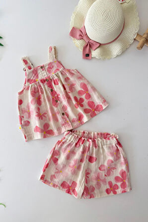Minigimin Cicileri Müslin Çiçek Desenli KıZ Çocuk 2 li Takım - Pembe