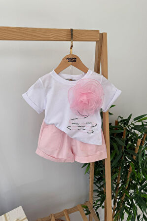 Minigimin Cicileri Gül Desenli Kız Çocuk Şortlu 2 li Takım - Pembe