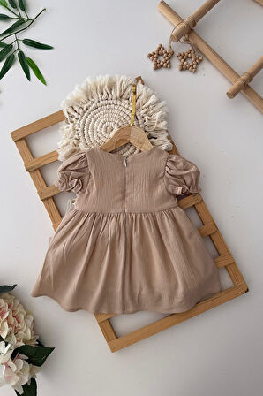 Miniğimin Cicileri Fisto Detaylı Vintage Pamuklu Kız Bebe Elbise - Vizon