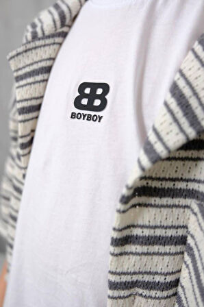 Miniğimin Cicileri BB Çizgili Hırkalı Şortlu Erkek Çocuk 3’lü Kombin - Haki