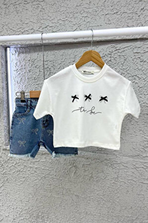 Miniğimin Cicileri To be Baskılı Kot Şortlu Kız Çocuk Takım - Mavi