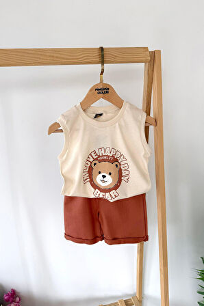 Miniğimin Cicileri Bear Panç İşleme Detaylı Müslin Erkek 3 lü Takım - Kahve