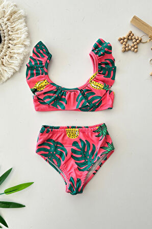 Miniğimin Cicileri (3-10 Yaş) Ananas Detaylı Kız Çocuk Bikini Mayo Takım - Pembe