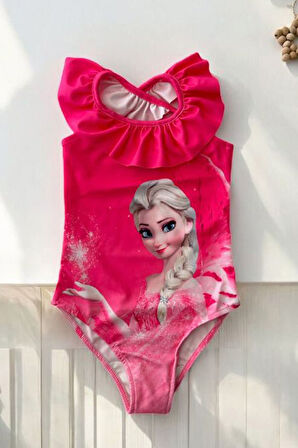 Miniğimin Cicileri Barbie Volan Yaka Detaylı Kız Çocuk Mayo - Pembe