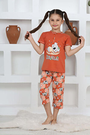 Miniğimin Cicileri (3-14 Yaş) Koala Desenli Kız Çocuk Kapri Takım - Kiremit