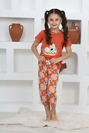 Miniğimin Cicileri (3-14 Yaş) Koala Desenli Kız Çocuk Kapri Takım - Kiremit