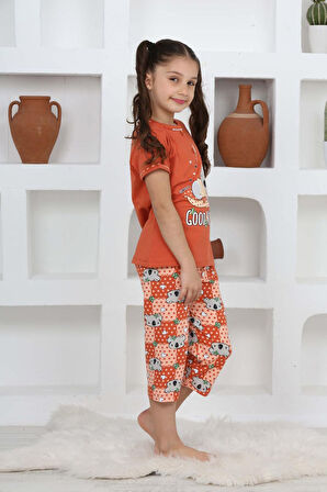 Miniğimin Cicileri (3-14 Yaş) Koala Desenli Kız Çocuk Kapri Takım - Kiremit