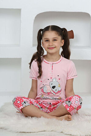 Miniğimin Cicileri (3-14 Yaş) Koala Desenli Kız Çocuk Kapri Takım - Pembe