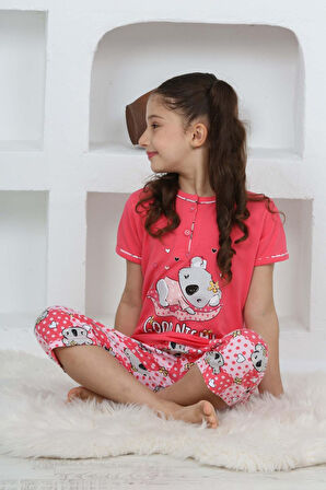 Miniğimin Cicileri (3-14 Yaş) Koala Desenli Kız Çocuk Kapri Takım - Fuşya