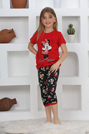 Miniğimin Cicileri (11-14 Yaş) Mnn Ms Desenli Kız Çocuk Kapri Takım - Kırmızı