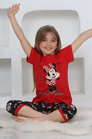 Miniğimin Cicileri (11-14 Yaş) Mnn Ms Desenli Kız Çocuk Kapri Takım - Kırmızı
