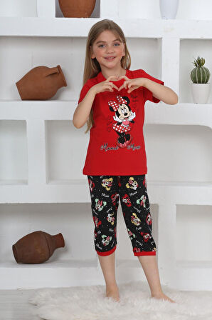 Miniğimin Cicileri (11-14 Yaş) Mnn Ms Desenli Kız Çocuk Kapri Takım - Kırmızı