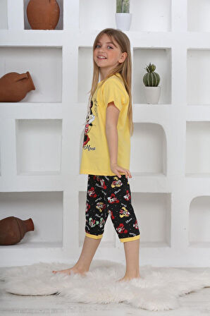 Miniğimin Cicileri (11-14 Yaş) Mnn Ms Desenli Kız Çocuk Kapri Takım - Sarı