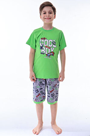 Miniğimin Cicileri (6-11 Yaş) Cool Boy Desenli Erkek  Çocuk Kapri Takım - Yeşil