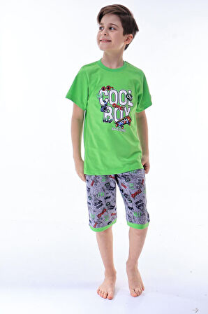 Miniğimin Cicileri (6-11 Yaş) Cool Boy Desenli Erkek  Çocuk Kapri Takım - Yeşil