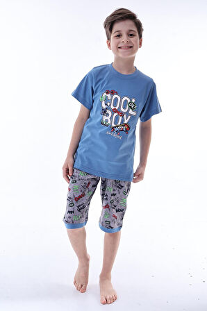Miniğimin Cicileri (6-11 Yaş) Cool Boy Desenli Erkek  Çocuk Kapri Takım - indigo