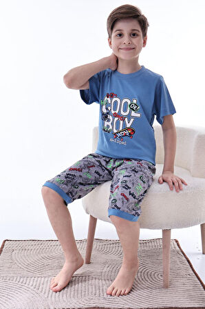 Miniğimin Cicileri (6-11 Yaş) Cool Boy Desenli Erkek  Çocuk Kapri Takım - indigo