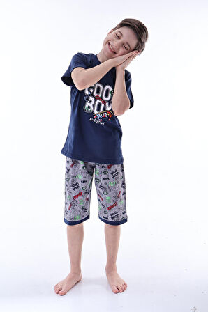 Miniğimin Cicileri (6-11 Yaş) Cool Boy Desenli Erkek  Çocuk Kapri Takım - Lacivert