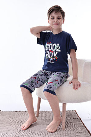 Miniğimin Cicileri (6-11 Yaş) Cool Boy Desenli Erkek  Çocuk Kapri Takım - Lacivert