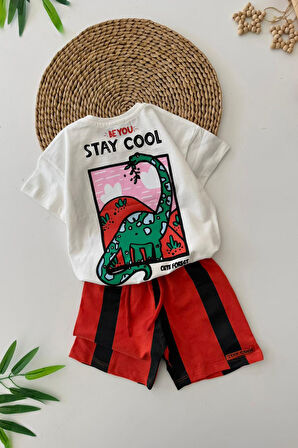 Miniğimin Cicileri Stay Cool Dinazor Baskılı Erkek Çocuk Şortlu Takım - Siyah