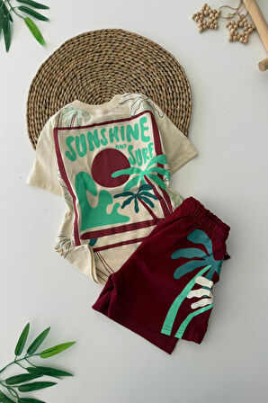 Miniğimin Cicileri Sunshine Baskılı Erkek Çocuk Şortlu Takım - Bordo